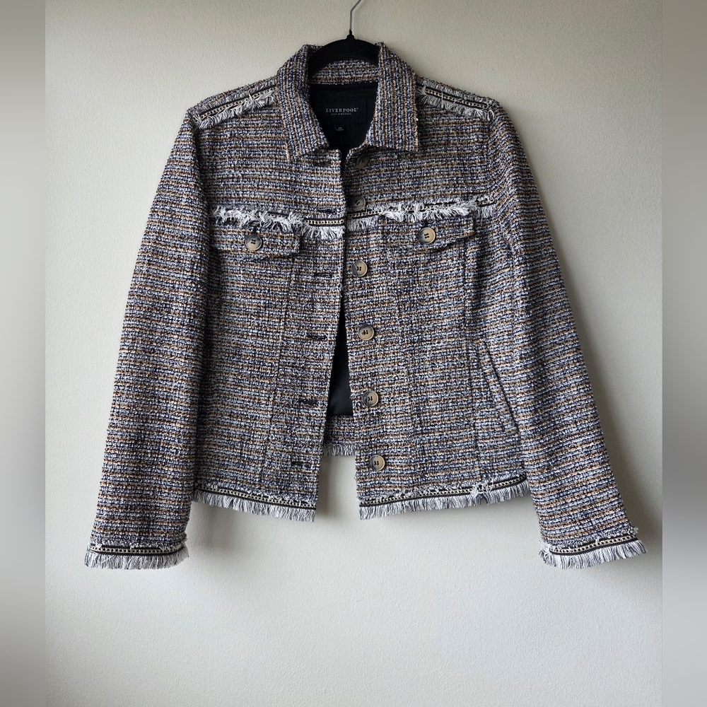 Womens Liverpool Los Angeles Monochrome Tweed Jacket with Fringe